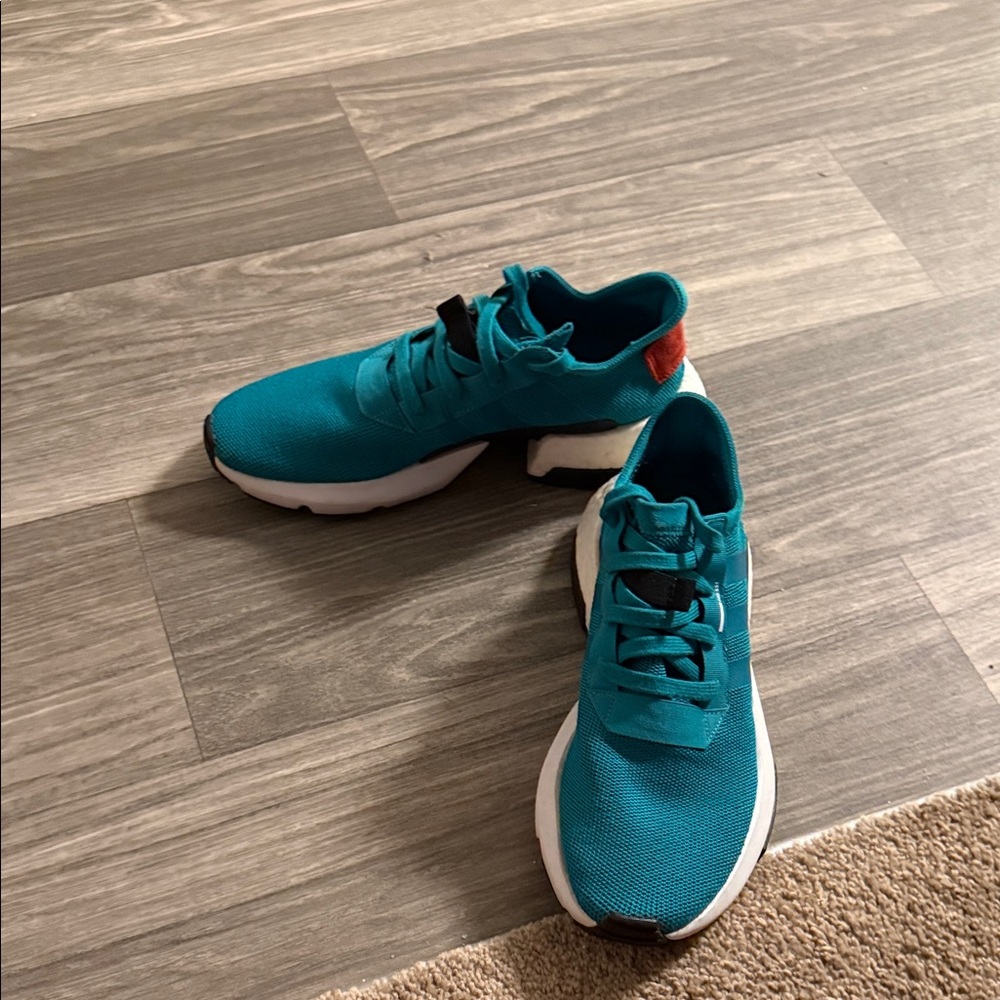adidas Teal Athletic Sneakers with White Sole and Red Heel Tab